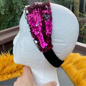 Pink silver black sequins headband stretch sparkle